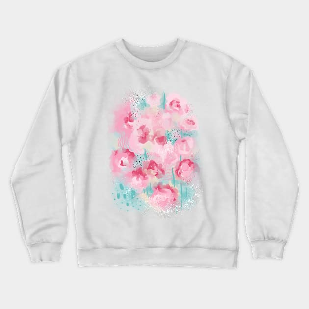 Modern Pink and Mint Watercolor Roses Crewneck Sweatshirt by in_pictures